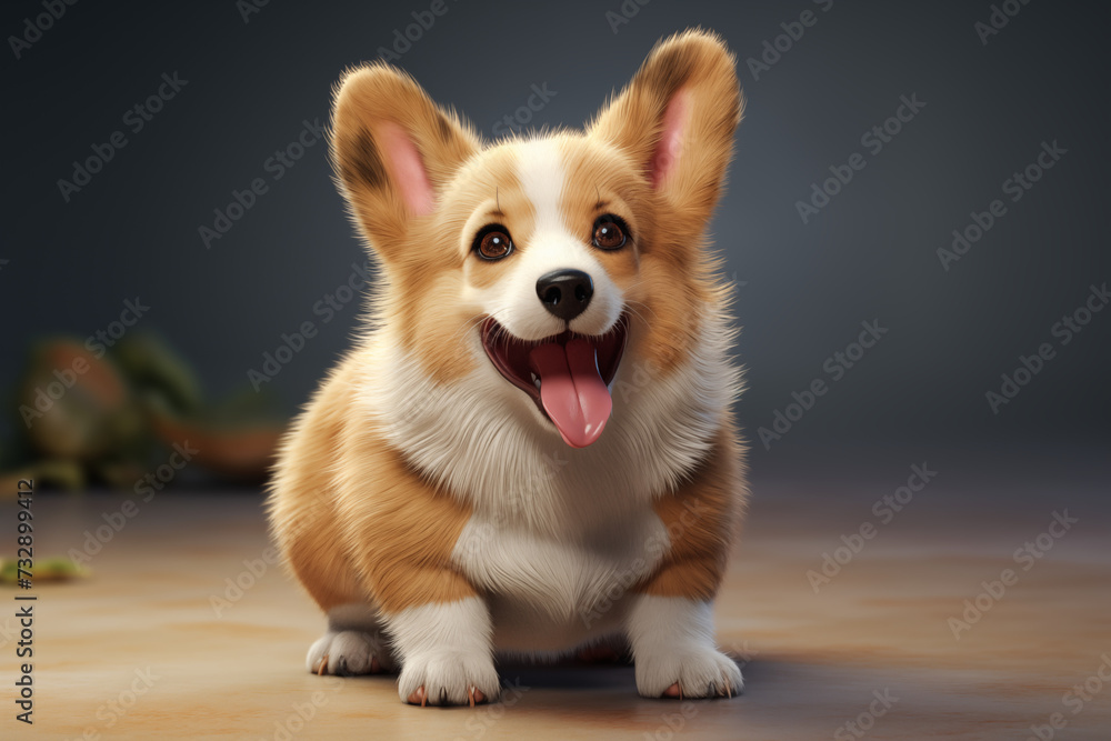Portrait of a cute puppy corgy dog sitting happily 