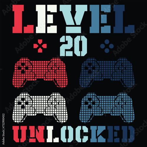 Level 20 Unlocked Funny Gift T-Shirt 20th Video Gamer 20th Bday Boy 20 Yr Old