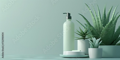 Aloe vera plants with blank lotion concept for beauty and skincare.