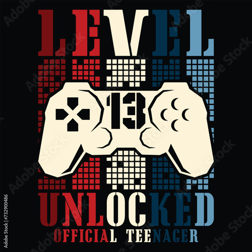 Official Teenager 13rd Bday Boy 13 Year Old Gift Level 13 Unlocked Retro T-Shirt