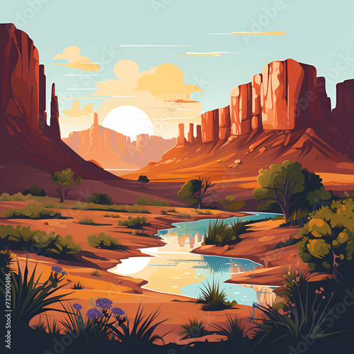 Cartoon Style Grand Canyon Painting Logo Illustration