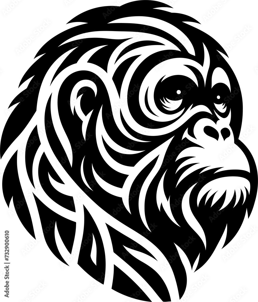 modern tribal tattoo orangutan, abstract line art of animals, minimalist contour. Vector modern tribal tattoo orangutan, abstract line art of animals, minimalist contour. Vector