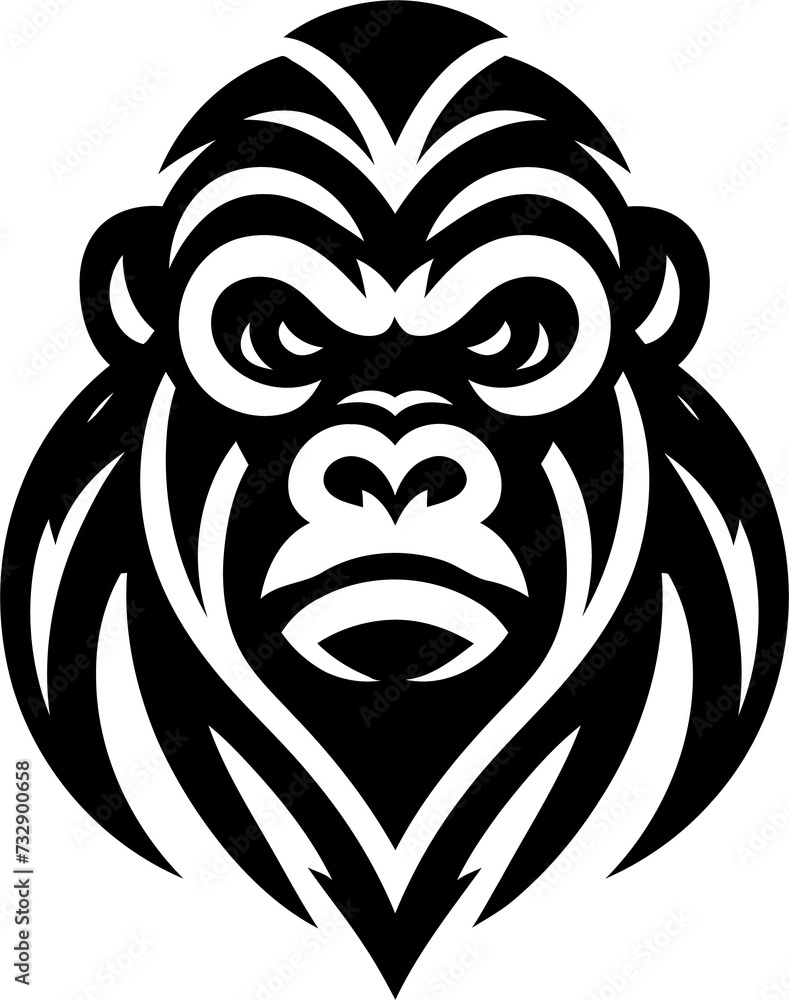 modern tribal tattoo gorilla, abstract line art of animals, minimalist contour. Vector

