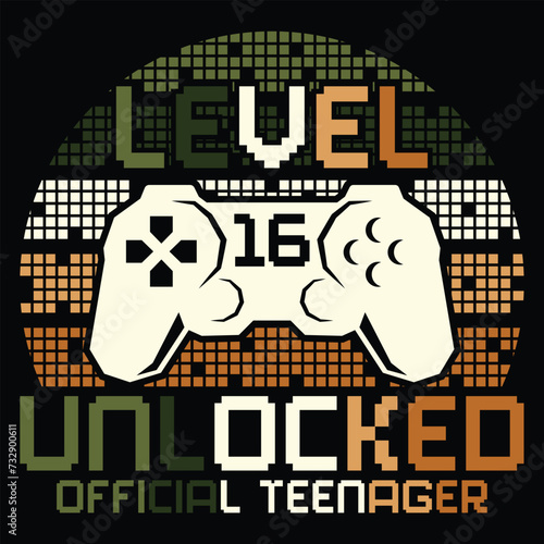 Official Teenager 16th Bday Boy 16 Yr Old Gift Level 16 Unlocked Retro T-Shirt