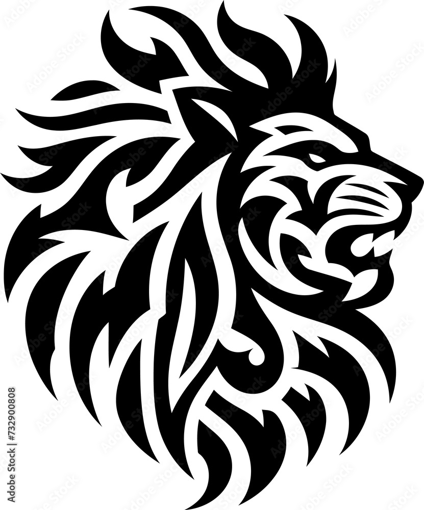 modern tribal tattoo lion, abstract line art of cats and big cats, minimalist contour. Vector modern tribal tattoo lion, abstract line art of cats and big cats, minimalist contour. Vector