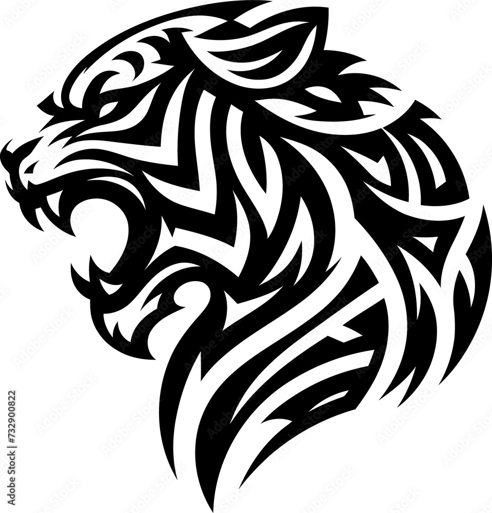 modern tribal tattoo tiger, abstract line art of cats and big cats, minimalist contour. Vector