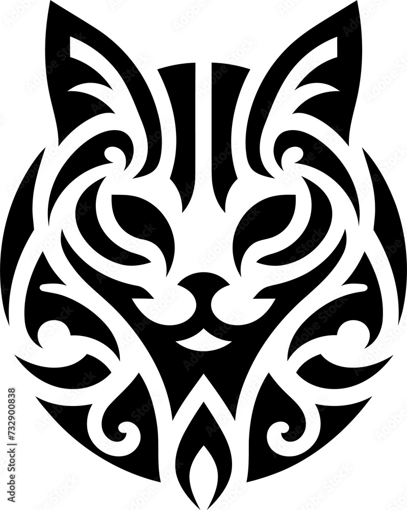 modern tribal tattoo cats, abstract line art of cats and big cats, minimalist contour. Vector