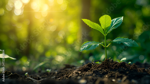 A beautiful green little plant coming out of the earth, generative ai