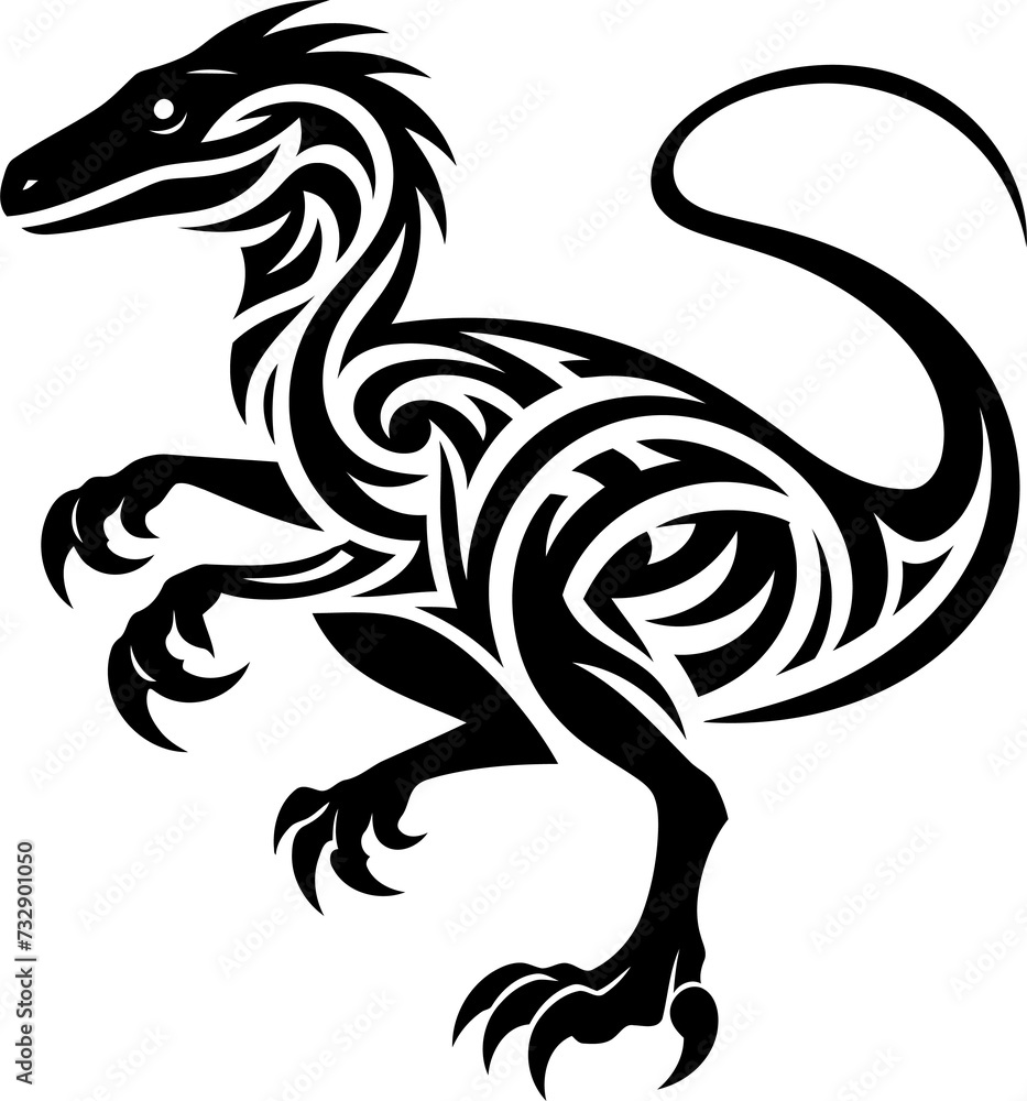 modern tribal tattoo raptors, abstract line art of dinosaurs, minimalist contour. Vector modern tribal tattoo raptors, abstract line art of dinosaurs, minimalist contour. Vector