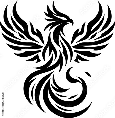 modern tribal tattoo phoenix  abstract line art of mythology creatures  fantasy  minimalist contour. Vector