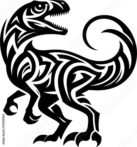 modern tribal tattoo t-rex, tyrannosaurus, abstract line art of dinosaurs, minimalist contour. Vector © orion