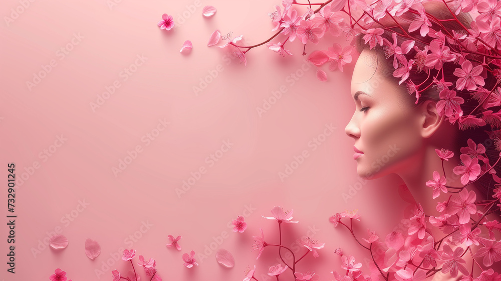 international Women's day background with copy space, woman day holiday, woman on a pink background