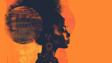 international Women's day background with copy space, woman day holiday, black woman on a orange background