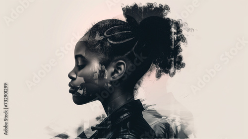 international Women's day background with copy space, woman day holiday, black woman on a grey background photo