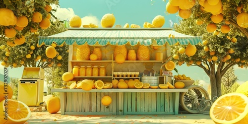 Lemonade stand on residential front yard selling lemonade