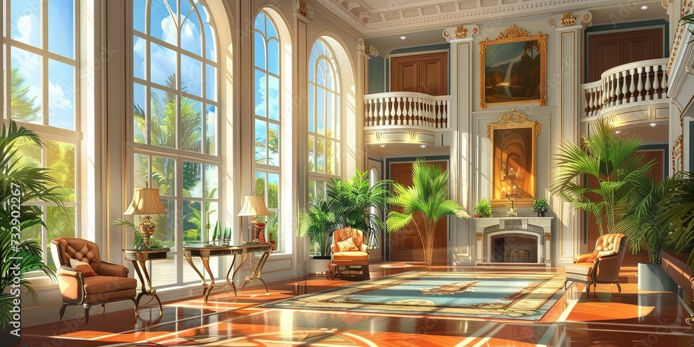 Interior of an upper class mansion - luxury and opulence for the ultra wealthy - obrazy, fototapety, plakaty 