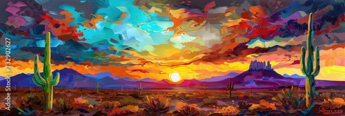 Colorful Arizona sunset in the desert