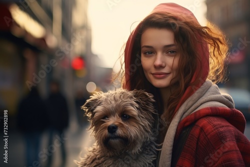 Young woman with dog enjoying urban life © Archil