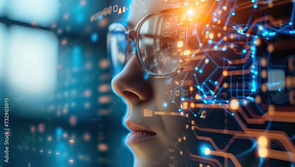 Cyborg woman with digital circuit interface Cyborg woman with digital circuit interface