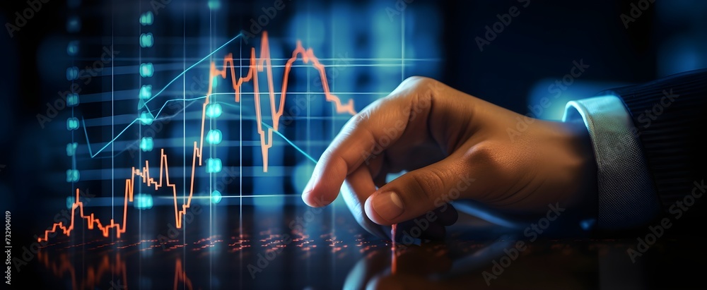 A businessman hand representing a business growth with data and charts A businessman hand representing a business growth with data and charts