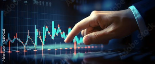 A businessman hand representing a business growth with data and charts