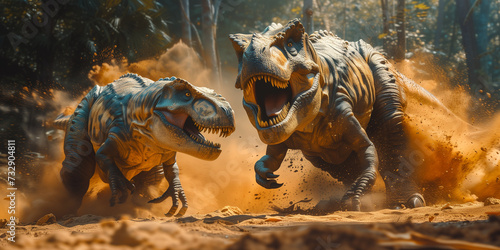 tyrannosaurus rex dinosaur 3d, fighting, angry, dangerous. © VRKit360