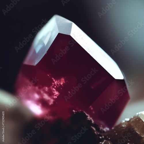 Close-up of red rhodolite garnet stone mineral crystal AI generated photo
