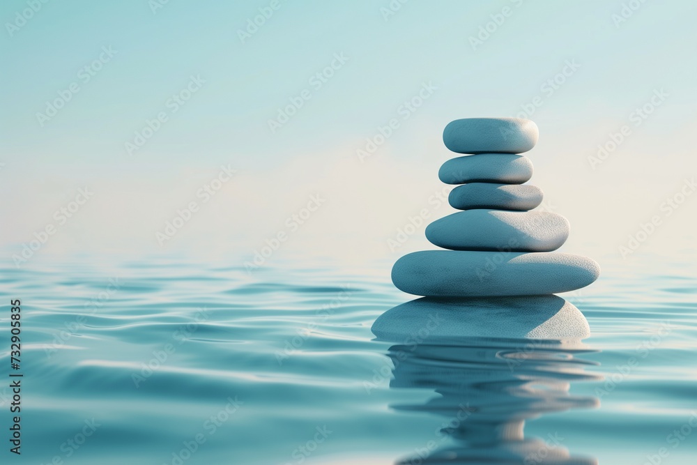 Zen Stones Balanced in Tranquil Water
