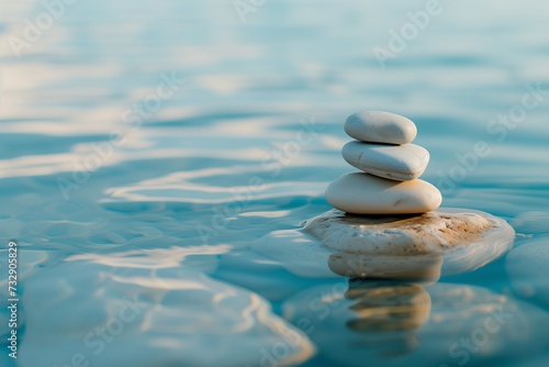 Zen Stones Balanced in Tranquil Water