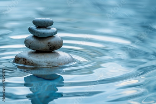 Zen Stones Balanced in Tranquil Water