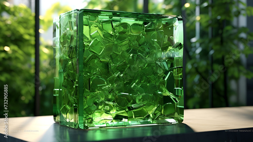 Broken Glass Green: Photorealistic 3D Rendering Capturing Intricate Textures and Vivid Hues