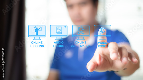 Quadro em tela E-learning Online Education Training Webinar Seminar Personal Development and Professional growth, Home quarantine distance learning concept, Digital courses to develop new skills