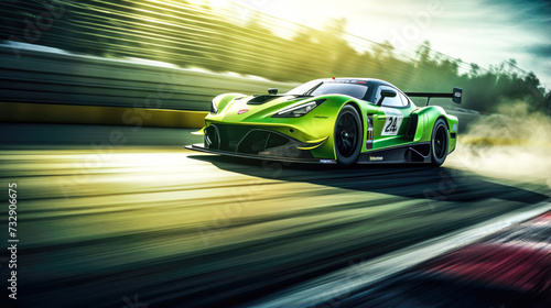 Light Green and Black Racing Car on aharp Curve: An Exciting Cinematichot