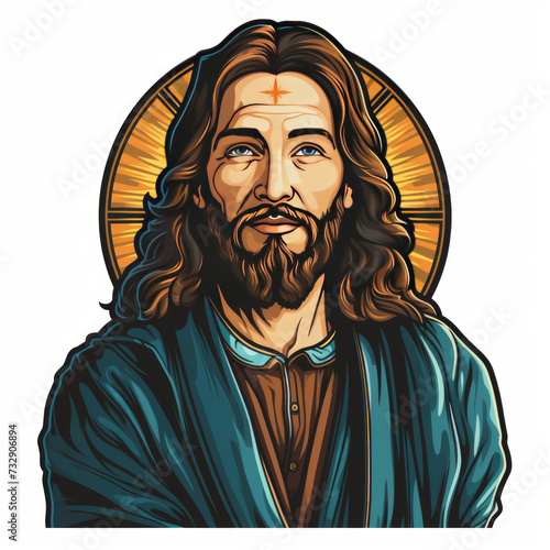 Illustrated Portrait of Jesus with Halo