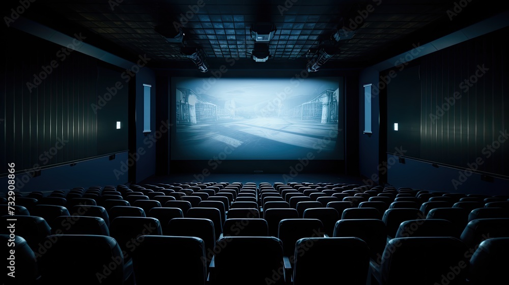 Empty IMAX screen in a dark theater Empty IMAX screen in a dark theater