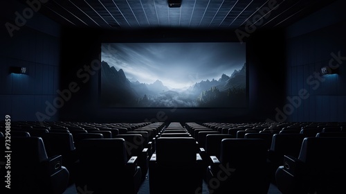 Empty IMAX screen in a dark theater,  photo