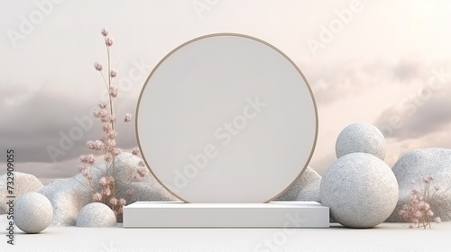 3d rendering illustration of background abstract pedestal board, cylinder art display mockup for product decoration, generative ai