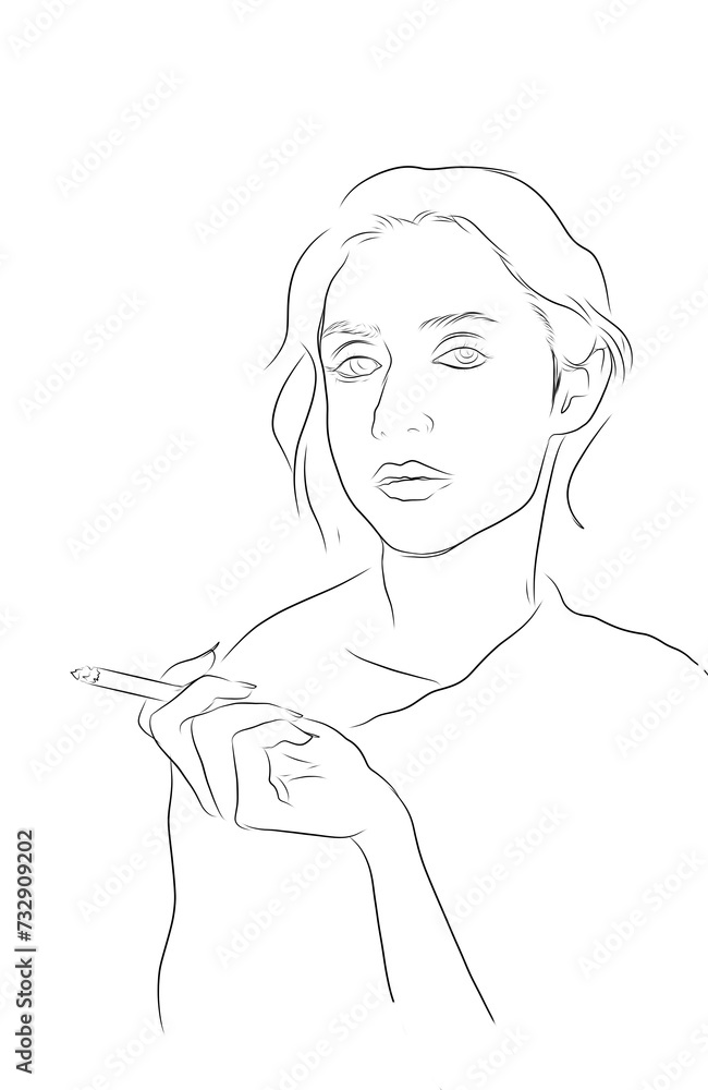 a woman smoking on a white background a woman smoking on a white background