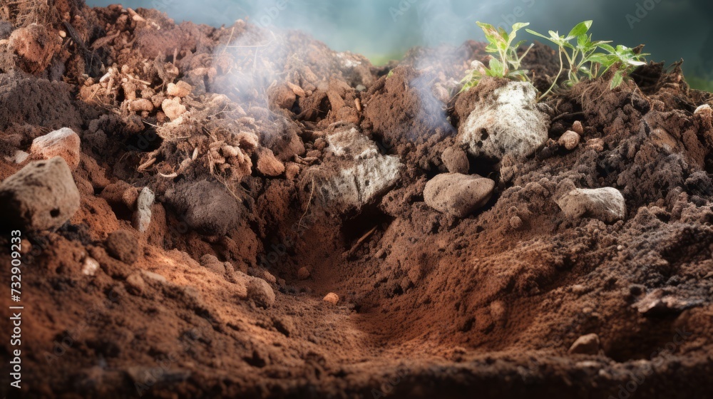A closeup of soil with visible pollution and toxic elements - obrazy, fototapety, plakaty 