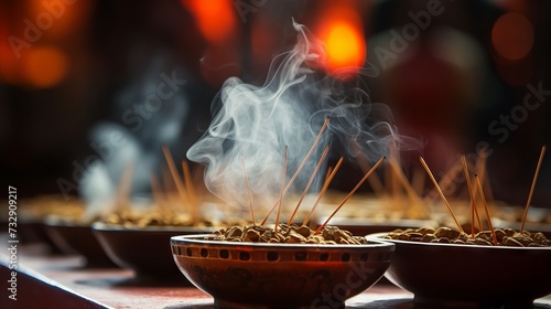 A closeup of incense burning during a zen ritual