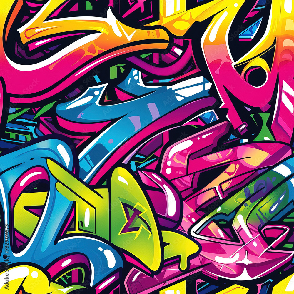 Naklejka premium Pop art graffiti doodles colorful abstract background 90s repeat pattern