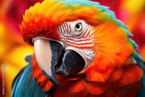 Parrot on the flower. Beautiful extreme close-up photo