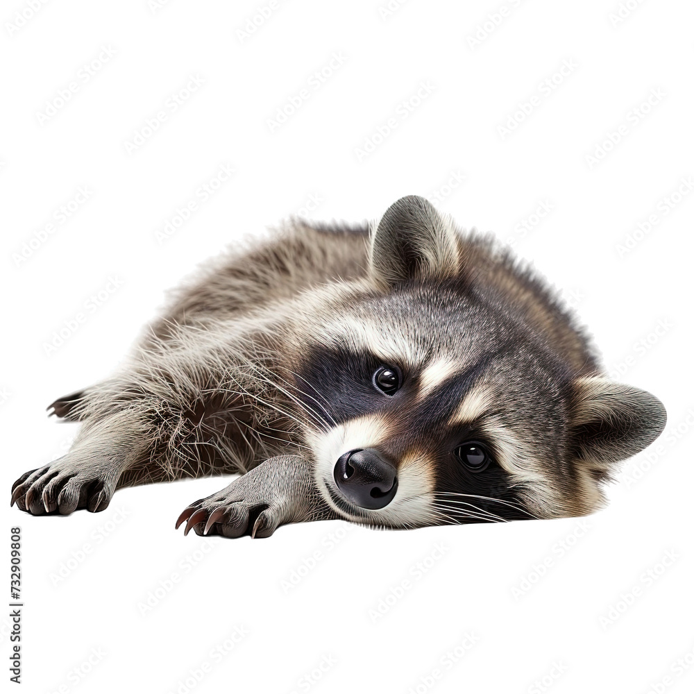 Obraz premium Raccoon Laying Down Isolated