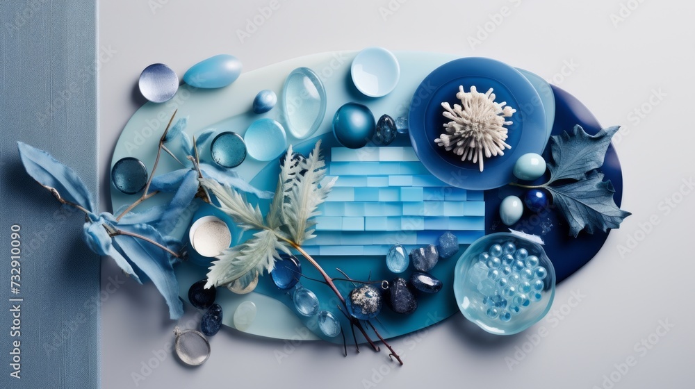 Fototapeta premium Artfully designed blue palette, a mix of shades for creative flair