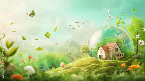 Eco-Friendly Living for Earth Day: Sustainable Practices and Harmony with Nature. Illustration