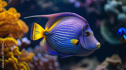 Close-up of a purple yellowfin surgeonfish (Acanthopterus xanthopterus) in an exotic tropical fish