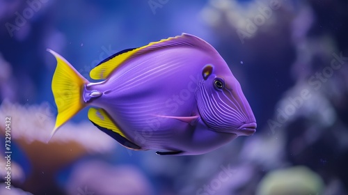 Close-up of a purple yellowfin surgeonfish (Acanthopterus xanthopterus) in an exotic tropical fish photo