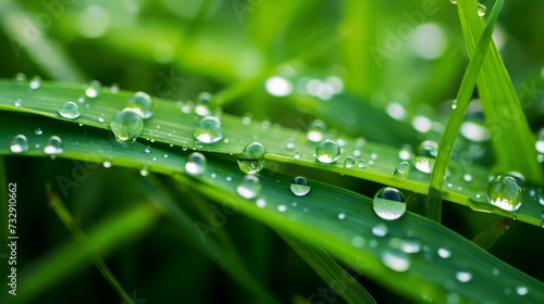 A closeup of raindrops on a blade of grass