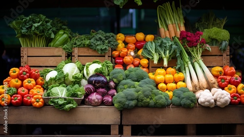 A farmer's market stall displaying a rich variety of fresh produce
