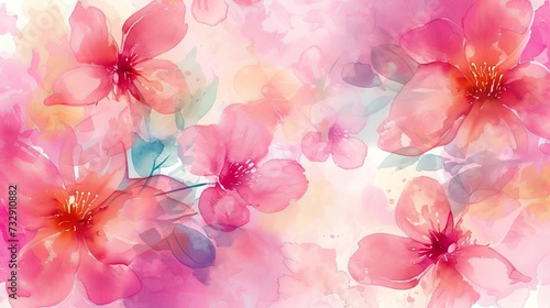 Watercolor painting of a floral background with a pink summer design © Suleyman